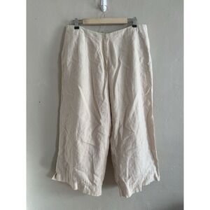 J Jill Womens Linen Wide Leg Capri Pants Size 16P Beige Preppy Coastal High Rise